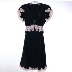 Betsey Johnson Black and Pink Silk with Lace Dress